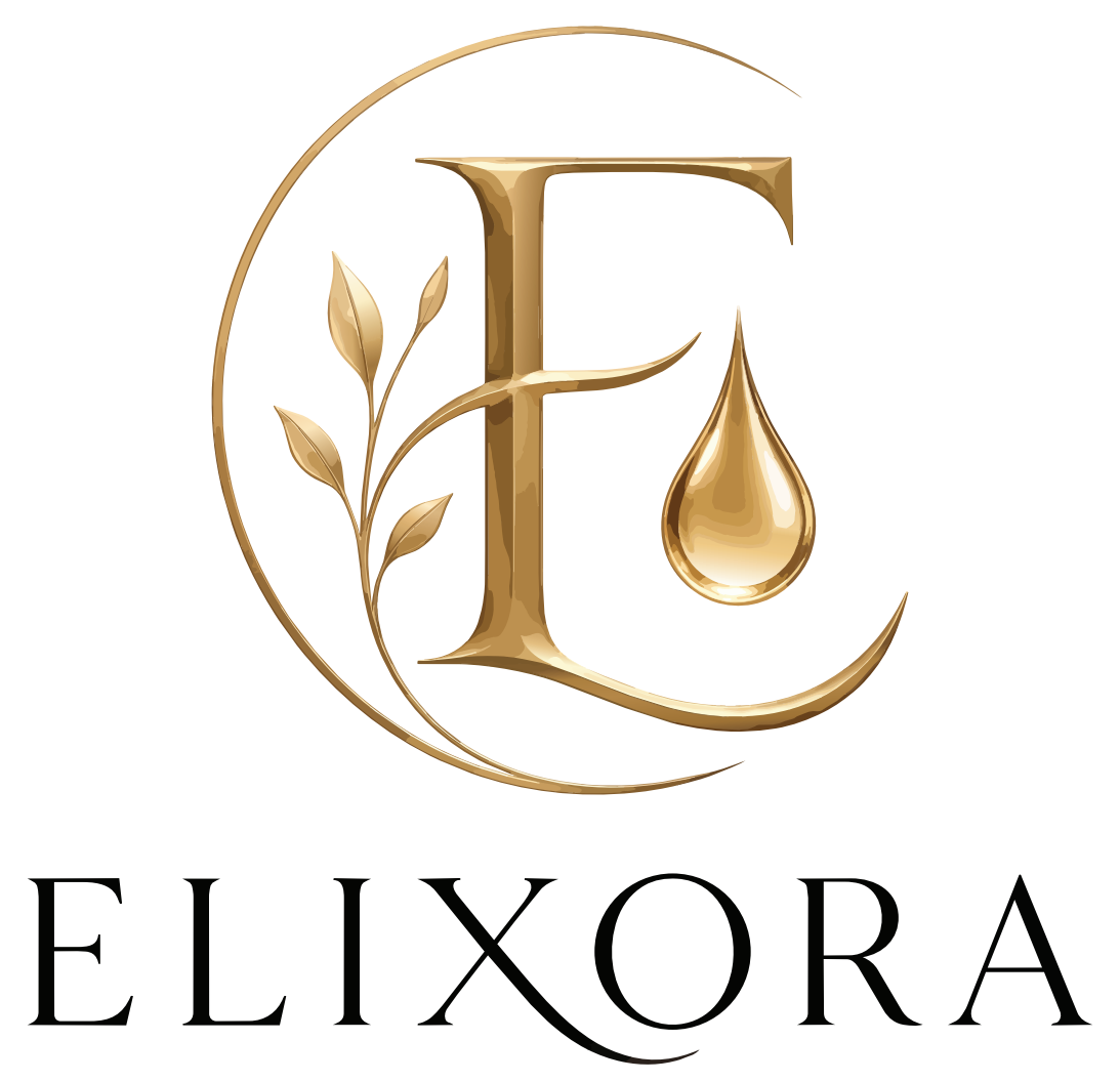 Elixora gold botanical monogram and wordmark